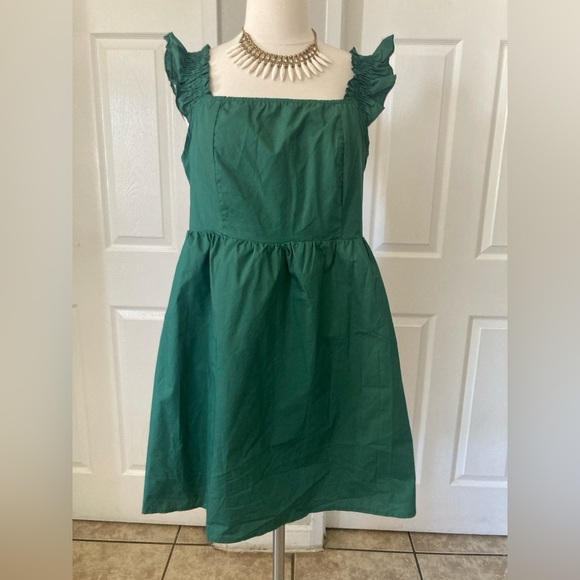 ALANDWELL-Women's Elegant Square Neck Lantern Sleeve A-Line Mini Dress - Picture 3 of 10